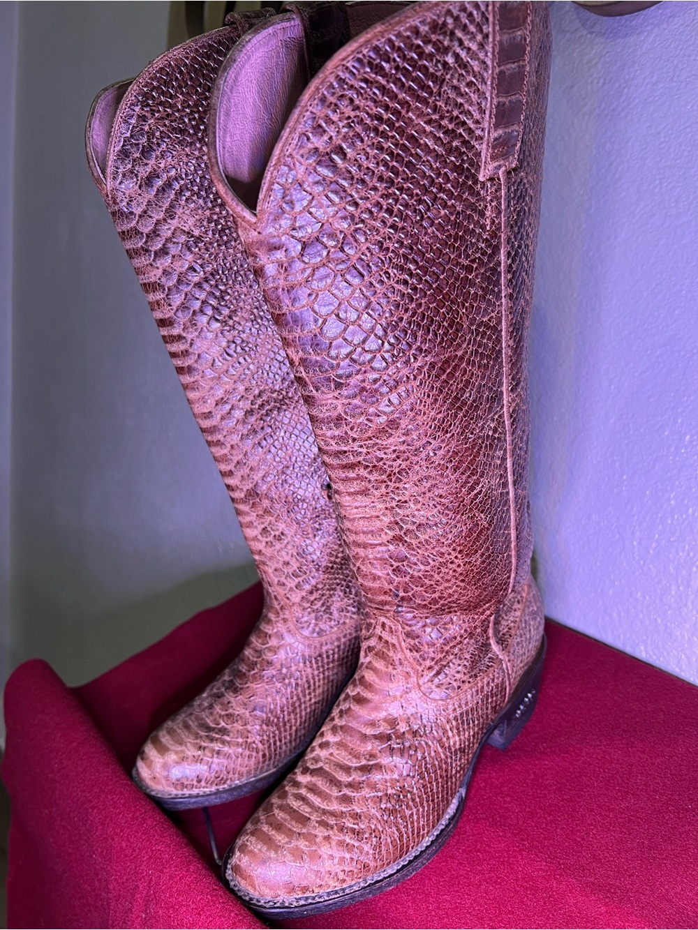SnakeSkin Leather Miss Macie Eden Size 8 Beautiful Knee-High Cowboy Boots.